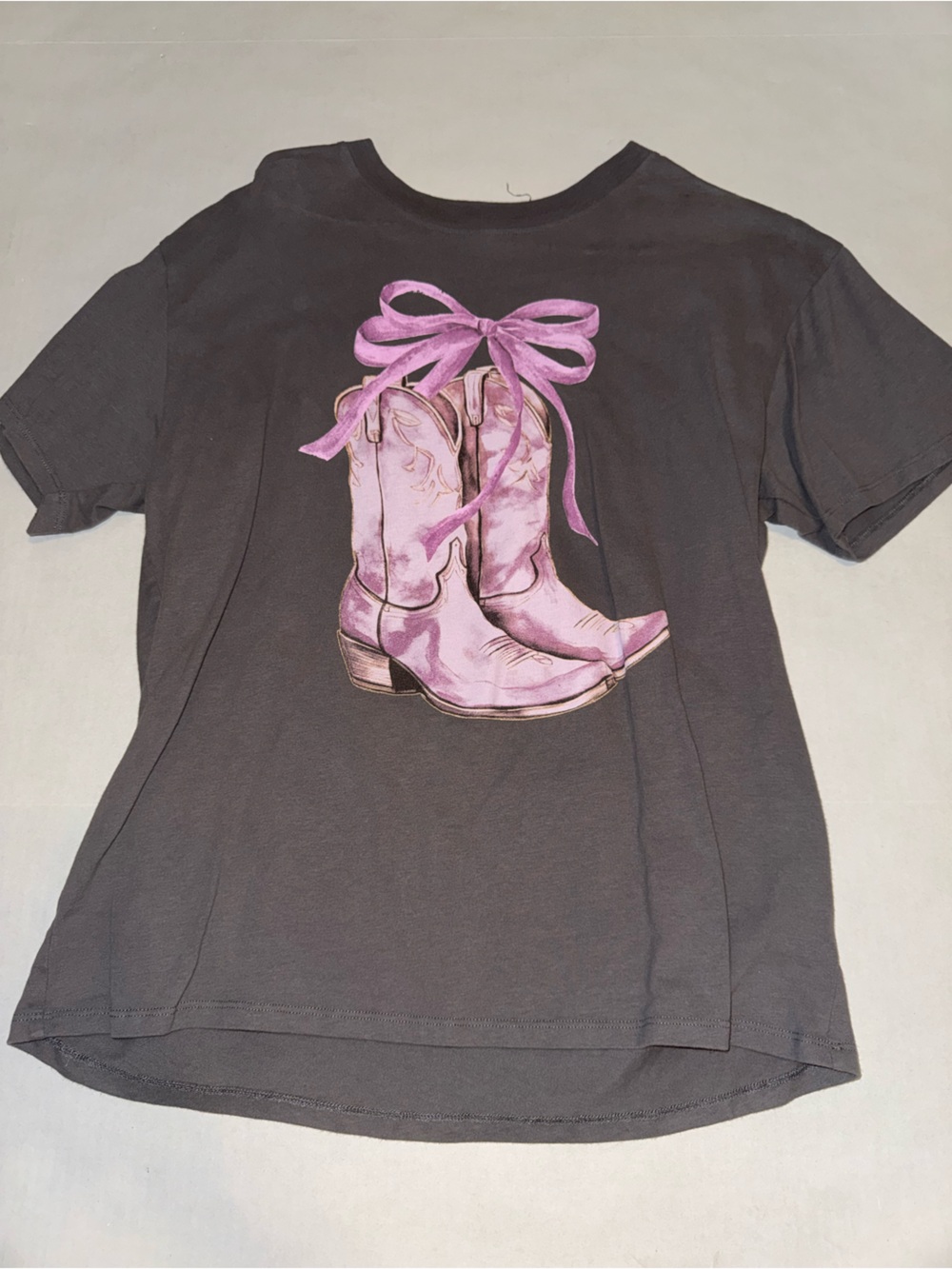 Women's Short Sleeve Graphic Tee with Pink Cowboy Boots